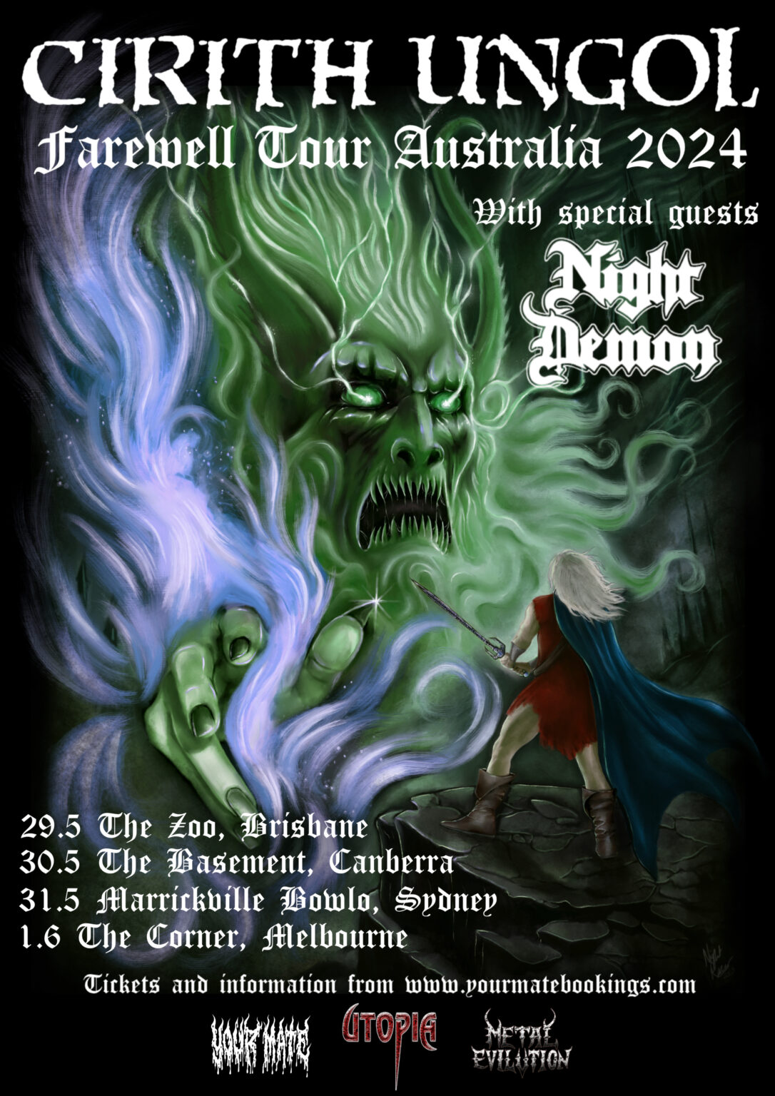 Cirith Ungol (USA) and Night Demon (USA) play Australia in 2024